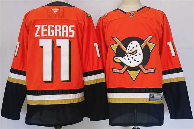 Mens Anaheim Ducks #11 Trevor Zegras Orange Black 2024-25 Stitched Jersey